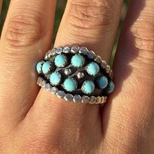 Navajo Native American Sterling Silver Blue Turquoise Cluster Ring Size 9.5 Z